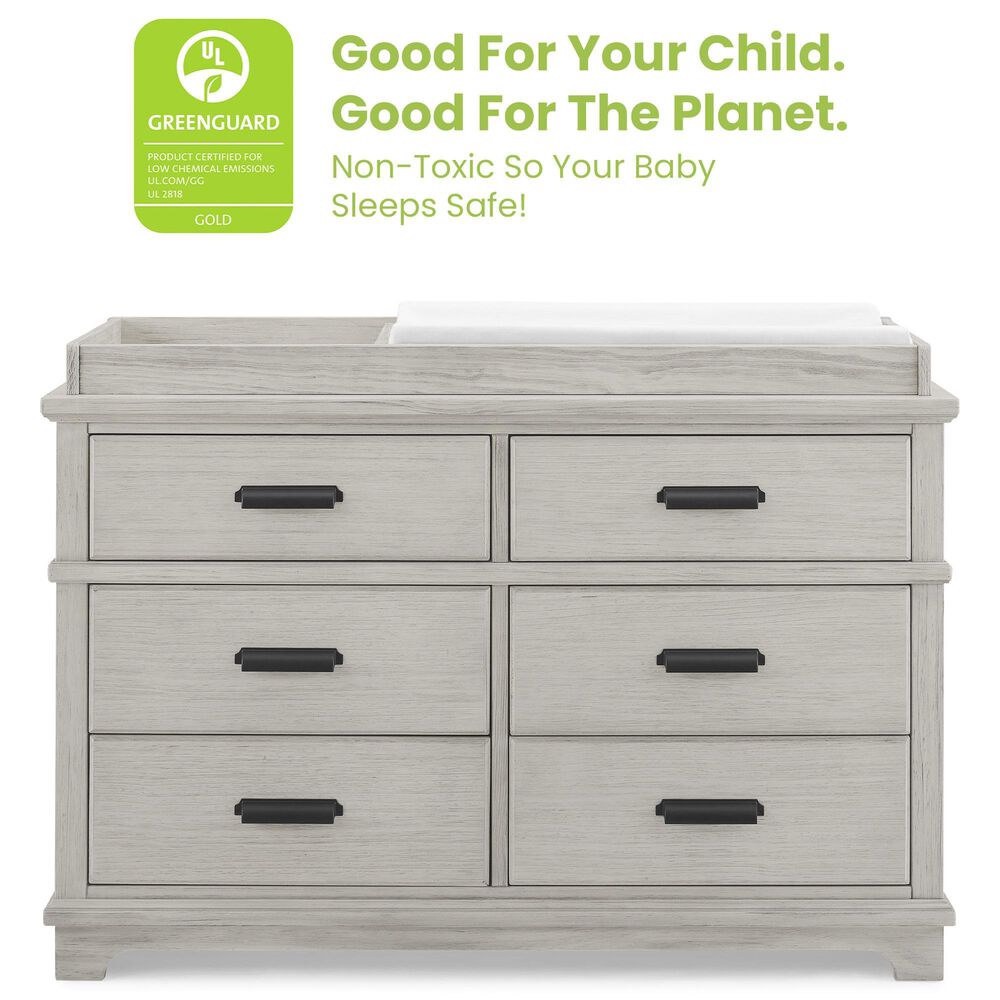 Delta Children Asher 6-Drawer Dresser with Changing Top in Rustic Mist, , large