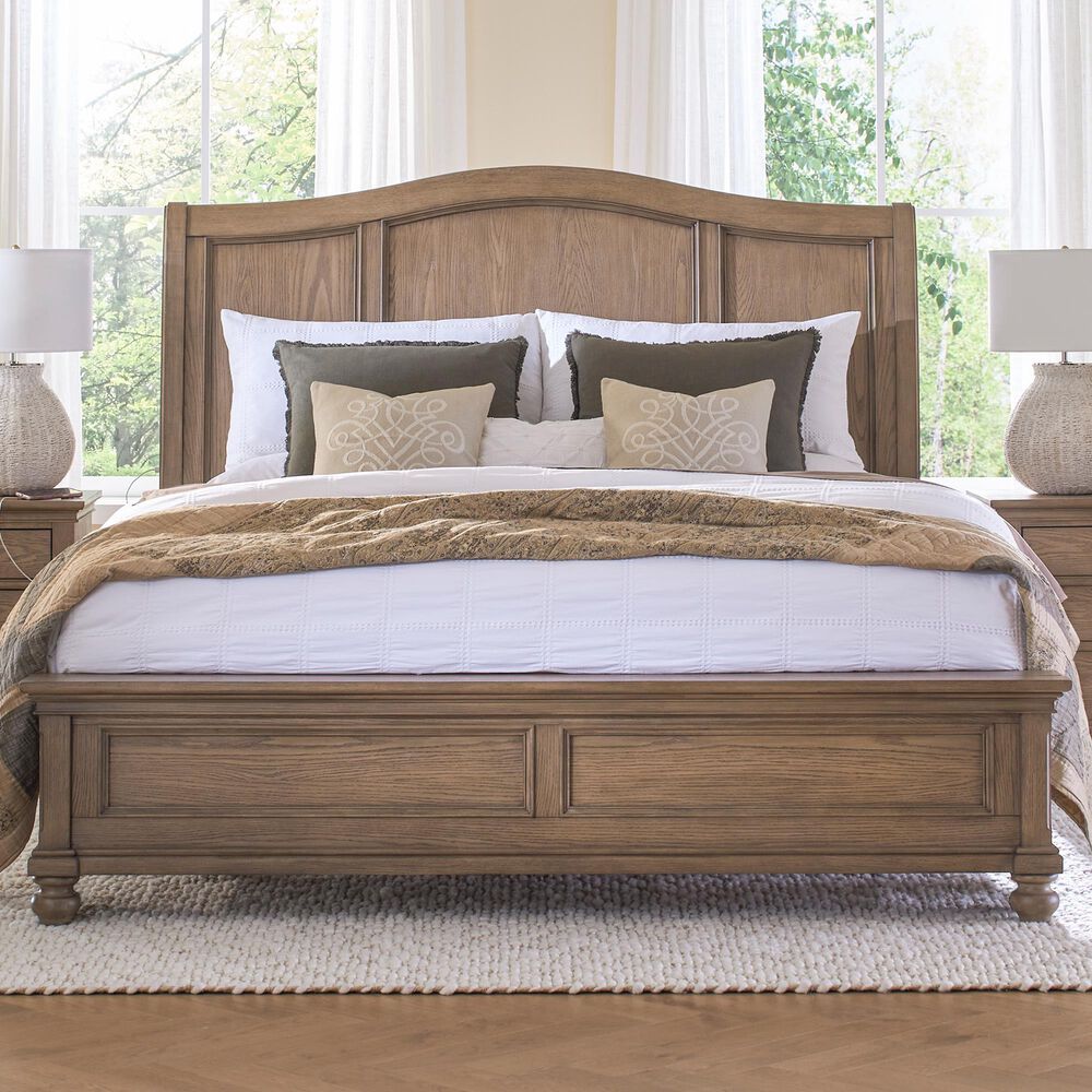 Riva Ridge Oxford California King Sleigh Bed in Tan with USB Ports, , large
