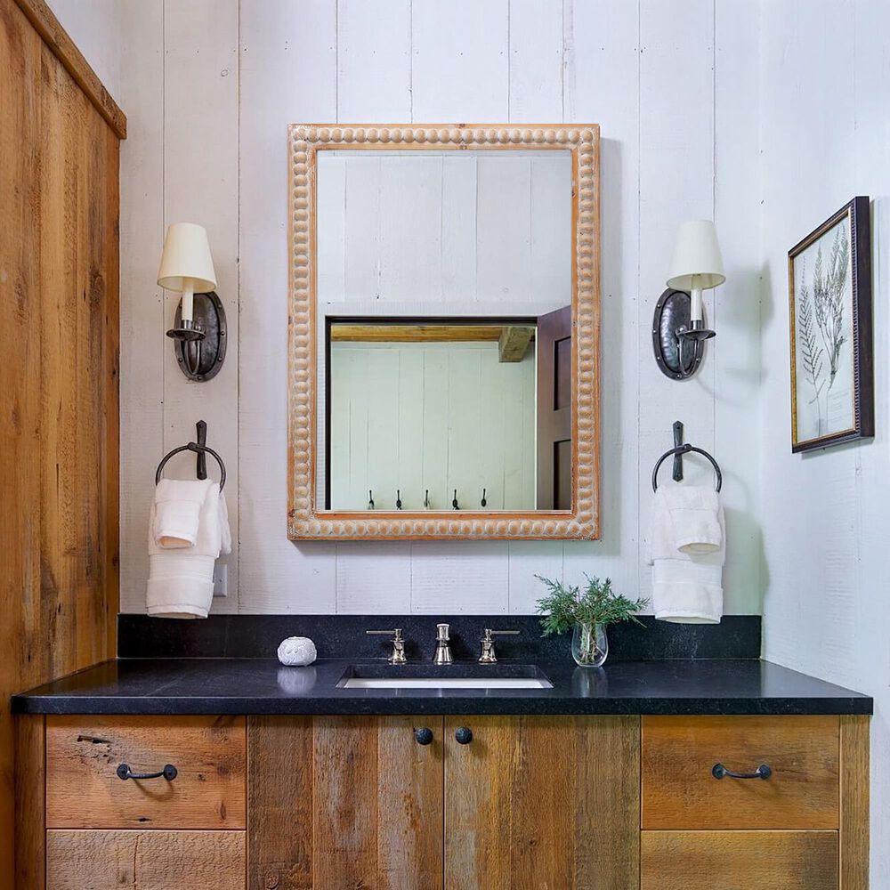 Hearth and Haven Rectangular Wall Mirror with Wood Beading Frame in Antique Natural, , large