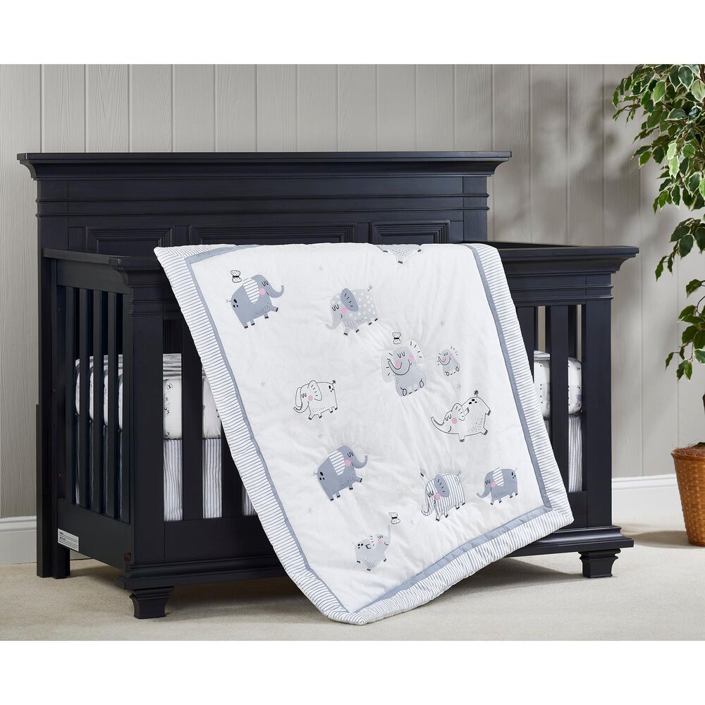 Oxford Baby Ele-A-Fun 3-Piece Baby Crib Nursery Bedding Set in White and Gray, , large