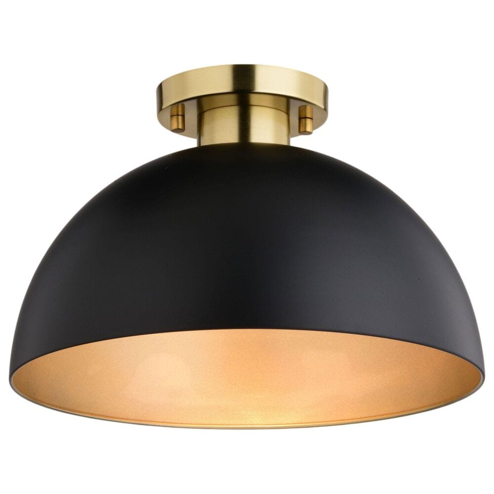 Vaxcel Devon 1-Light Semi Flush Mount in Matte Black and Satin Brass, , large