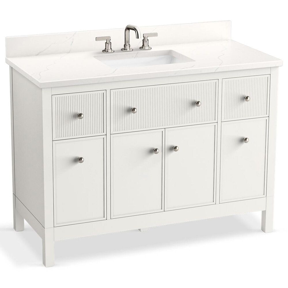 Kohler Malin 48" Single Bathroom Vanity in White with 3 cm White Quartz Top and Rectangular Sink, , large