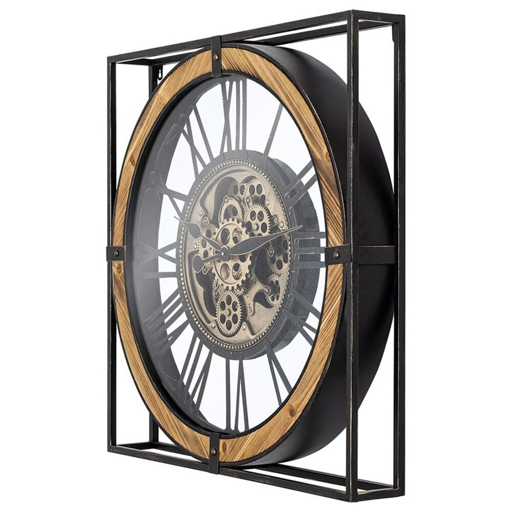 Yosemite Home Decor Iron Framed Gear Wall Clock in Black and Gold, , large