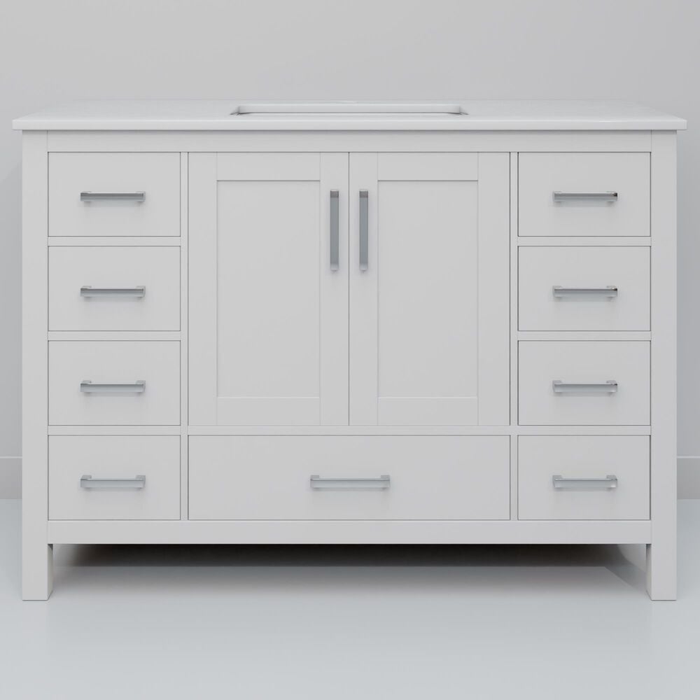 Lexora Home Jacques 48" Single Bathroom Vanity in White with 2 cm White Quartz Top and Rectangular Sink, , large