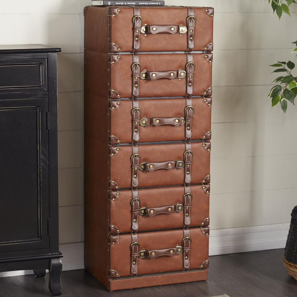 Maple and Jade 6-Drawer Room Chest with Buckle and Strap Details in Brown, , large
