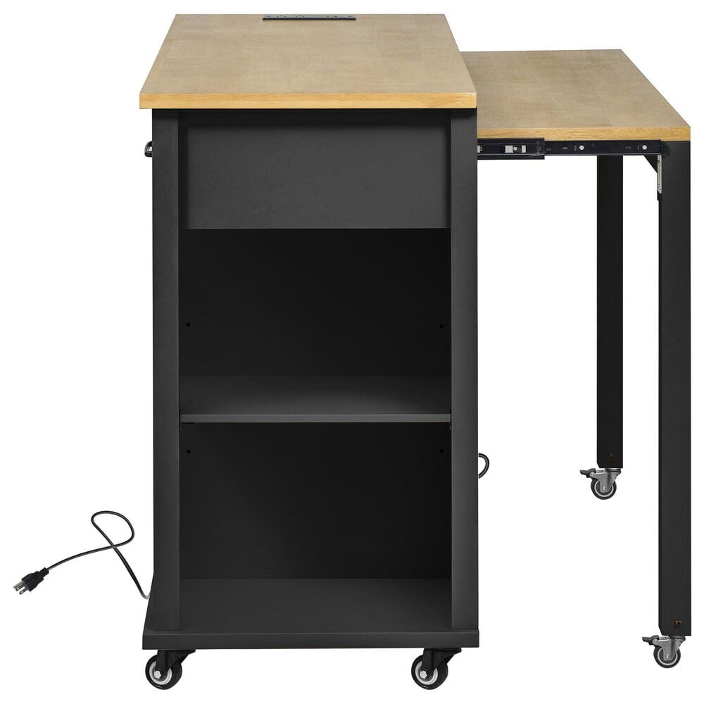 HOMLUX 47" Kitchen Island with Extendable Dining Table in Black and Natural, , large