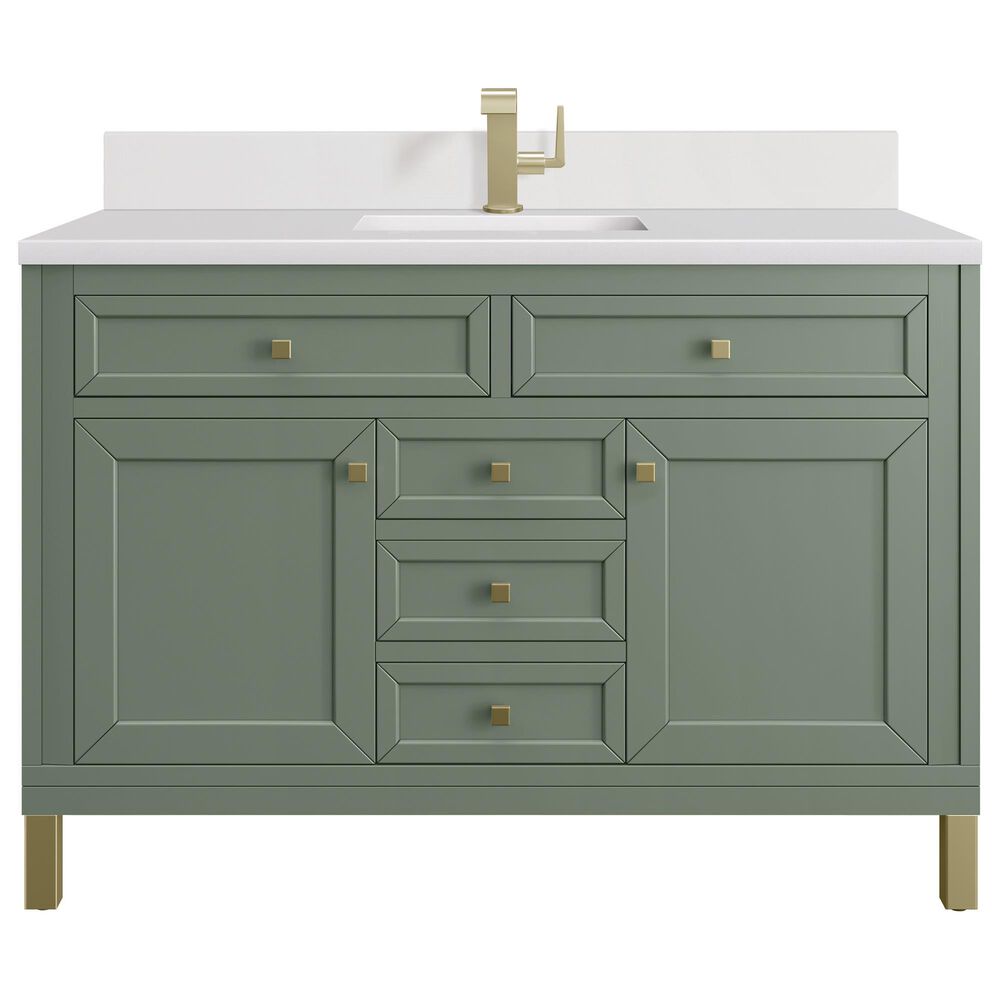 James Martin Vanities Chicago 48" Single Bathroom Vanity in Smokey Celadon with Single Hole 3 cm White Zeus Quartz Top and Rectangular Sink, , large