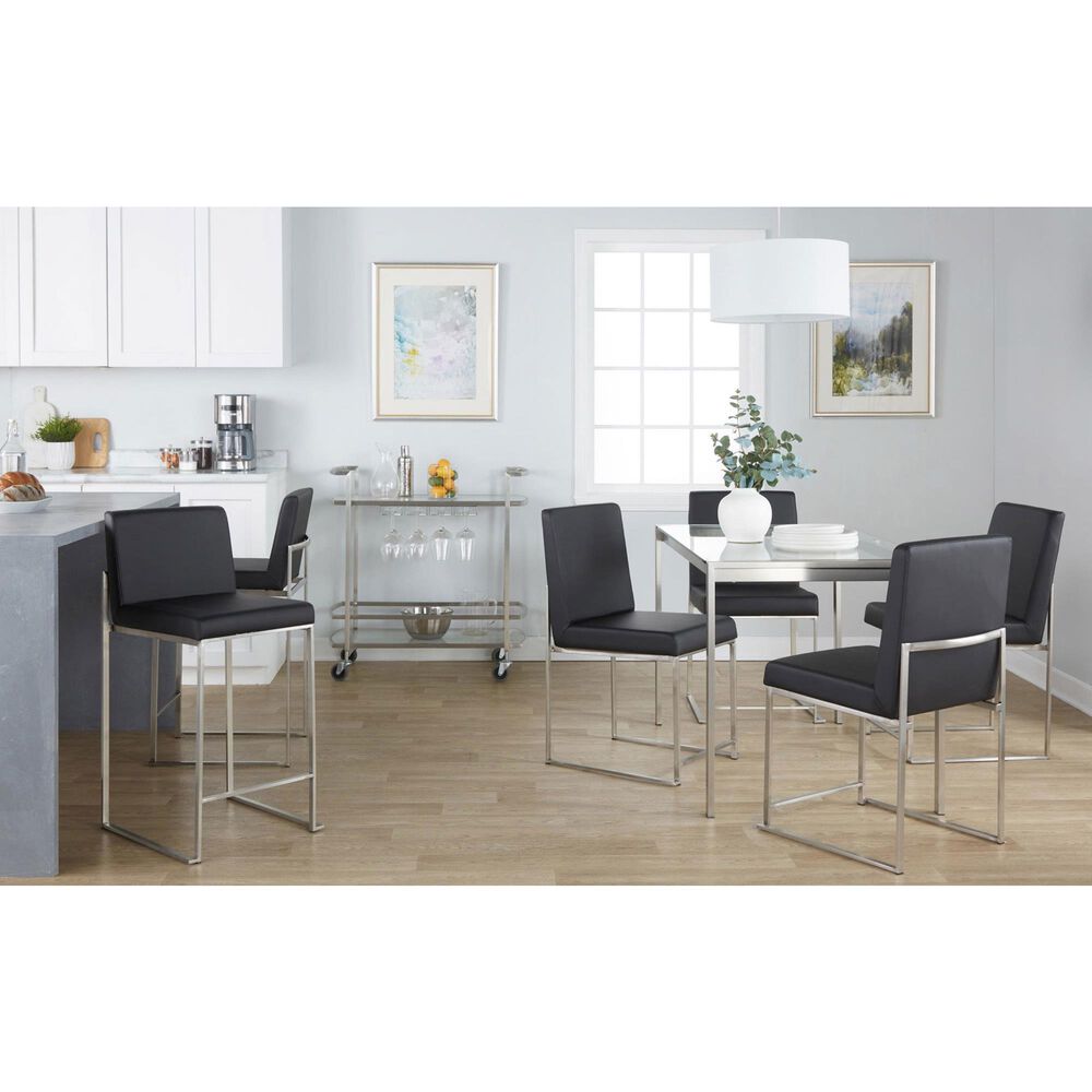 Lumisource Fuji Side Chair with Black Faux Leather Cushion in Brushed Stainless Steel &#40;Set of 2&#41;, , large