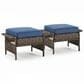 Sunwell Garden Outdoor Ottoman with Navy Cushion in Brown (Set of 2), , large