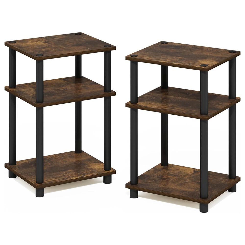 HOMLUX 3-Tier Turn-N-Tube End Table in Amber Pine and Black (Set of 2), , large
