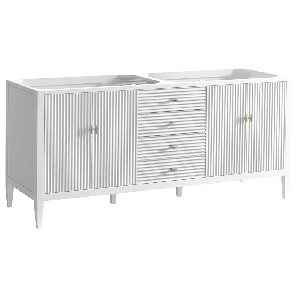 James Martin Vanities Myrrin 72&quot; Double Vanity in Bright White with 3 cm Parisien Bleu Quartz Top, , large