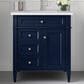 James Martin Vanities Brittany 30" Single Bathroom Vanity in Victory Blue with Single Hole 3 cm White Zeus Quartz Top and Rectangular Sink, , large