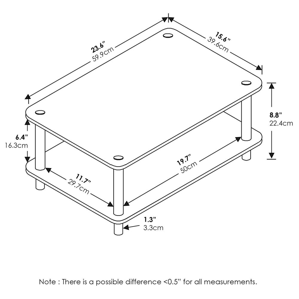 HOMLUX 2-Tier Turn-N-Tube Coffee Table in White, , large