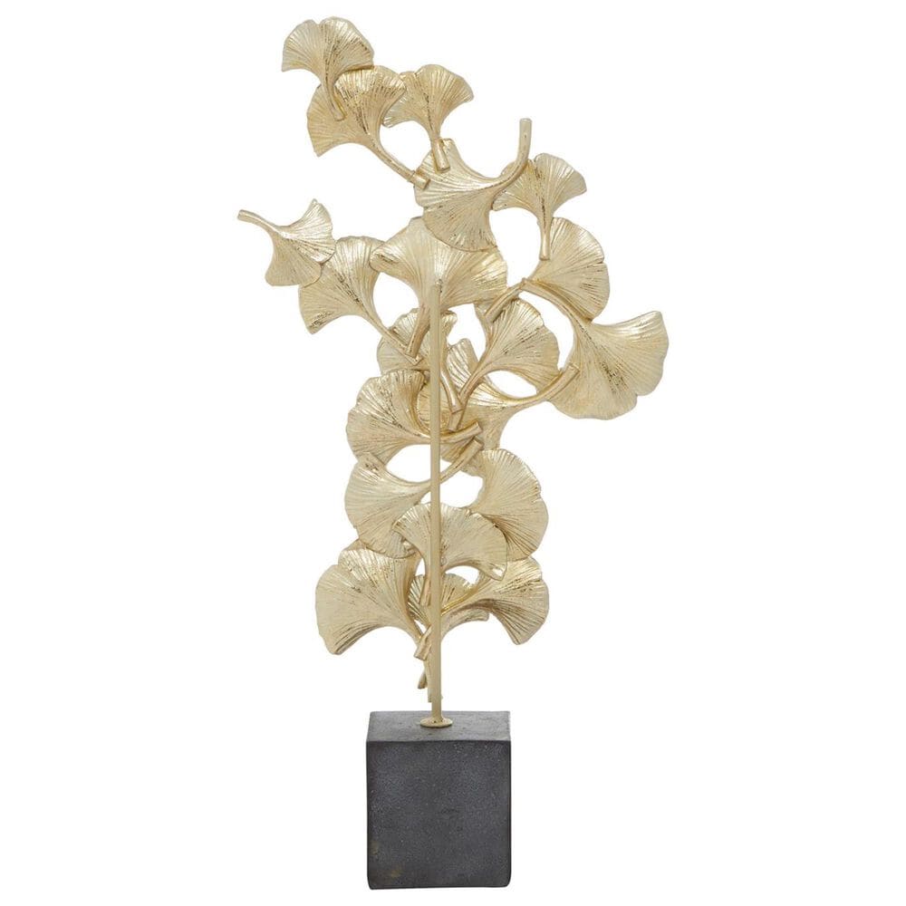 Maple and Jade Handmade Floral Decorative Sculpture in Satin Gold and Dark Gray, , large