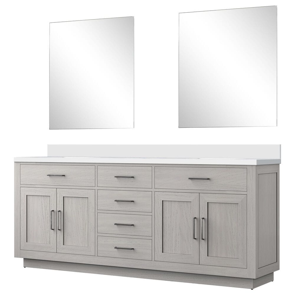 Lexora Home Abbey 80" Double Bathroom Vanity in White Oak with 2 cm White Cultured Marble Top, Rectangular Sinks and 30" Mirrors, , large