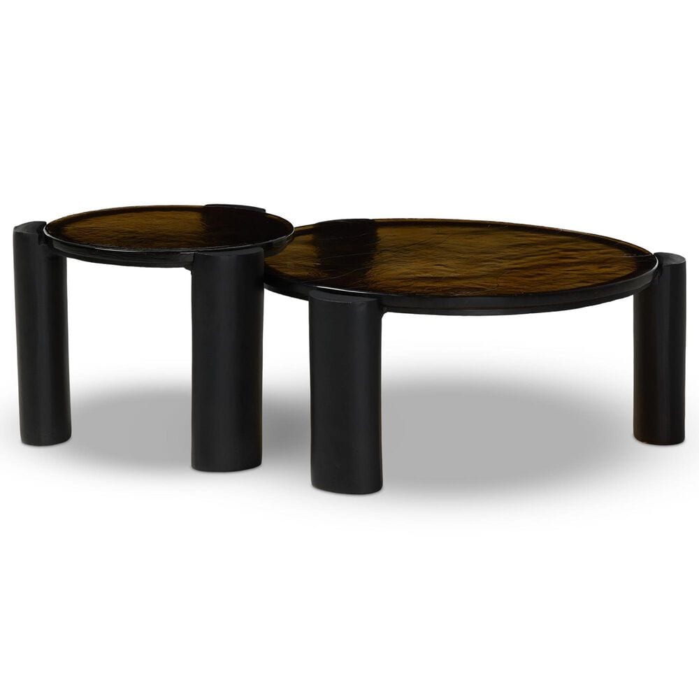 Four Hands Rover Nesting Table in Amber Cast Glass and Black Antique, , large