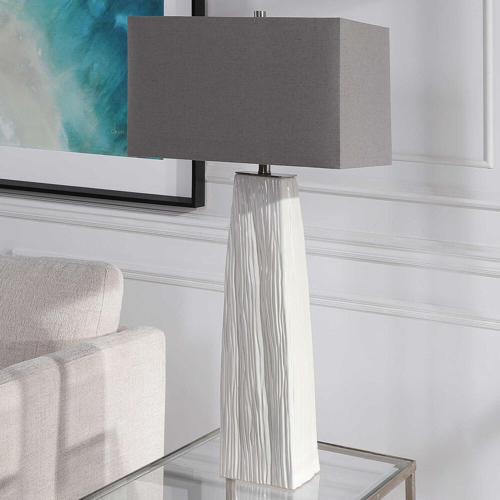 Uttermost Sycamore Table Lamp in White and Brushed Nickel, , large