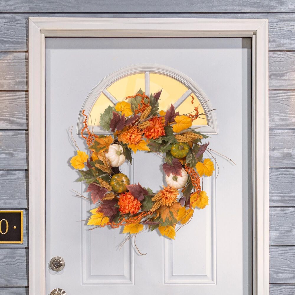 The Gerson Company 26&quot; Harvest Wreath with Pumpkin and Berry in Orange, , large