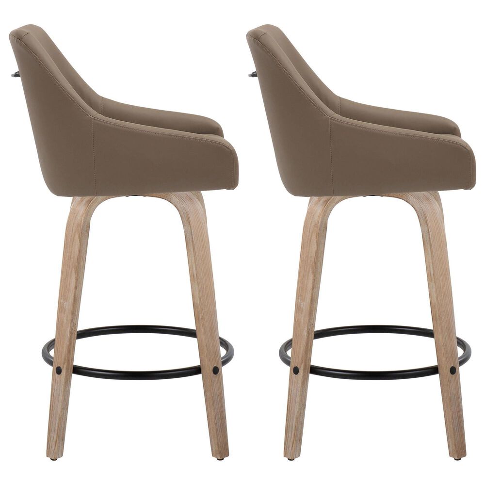 LumiSource Hannah Swivel Counter Stool with Brown Faux Leather Upholstery in Whitewashed and Black (Set of 2), , large