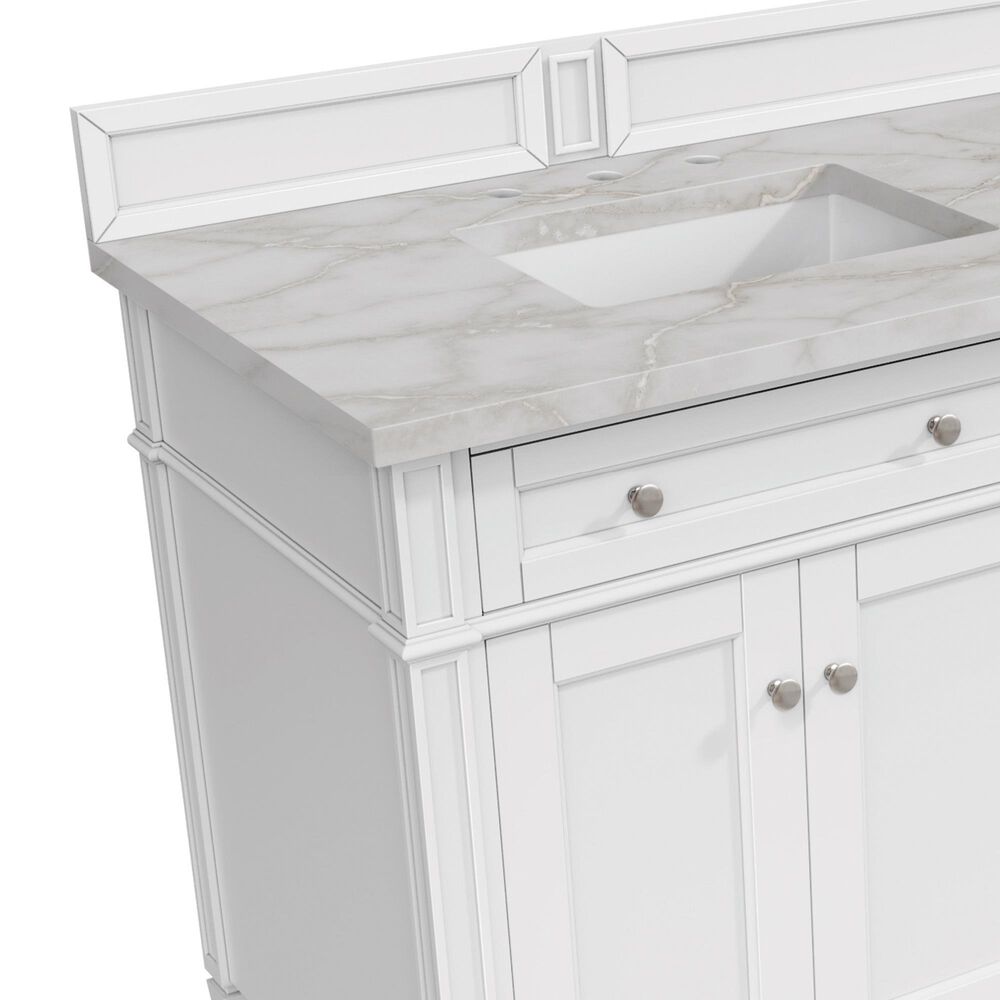 James Martin Vanities Brittany 72" Double Bathroom Vanity in Bright White with 3 cm Eternal Jasmine Pearl Silestone Top, Rectangular Sinks and FreePower Wireless Charger, , large