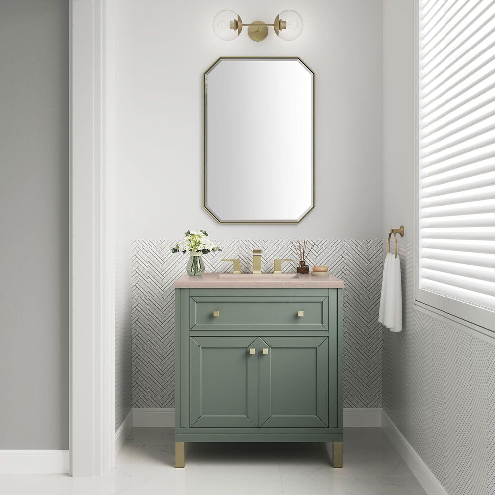 James Martin Vanities Chicago 30&quot; Single Bathroom Vanity in Smokey Celadon with 3 cm Eternal Marfil Quartz Top and Rectangular Sink, , large