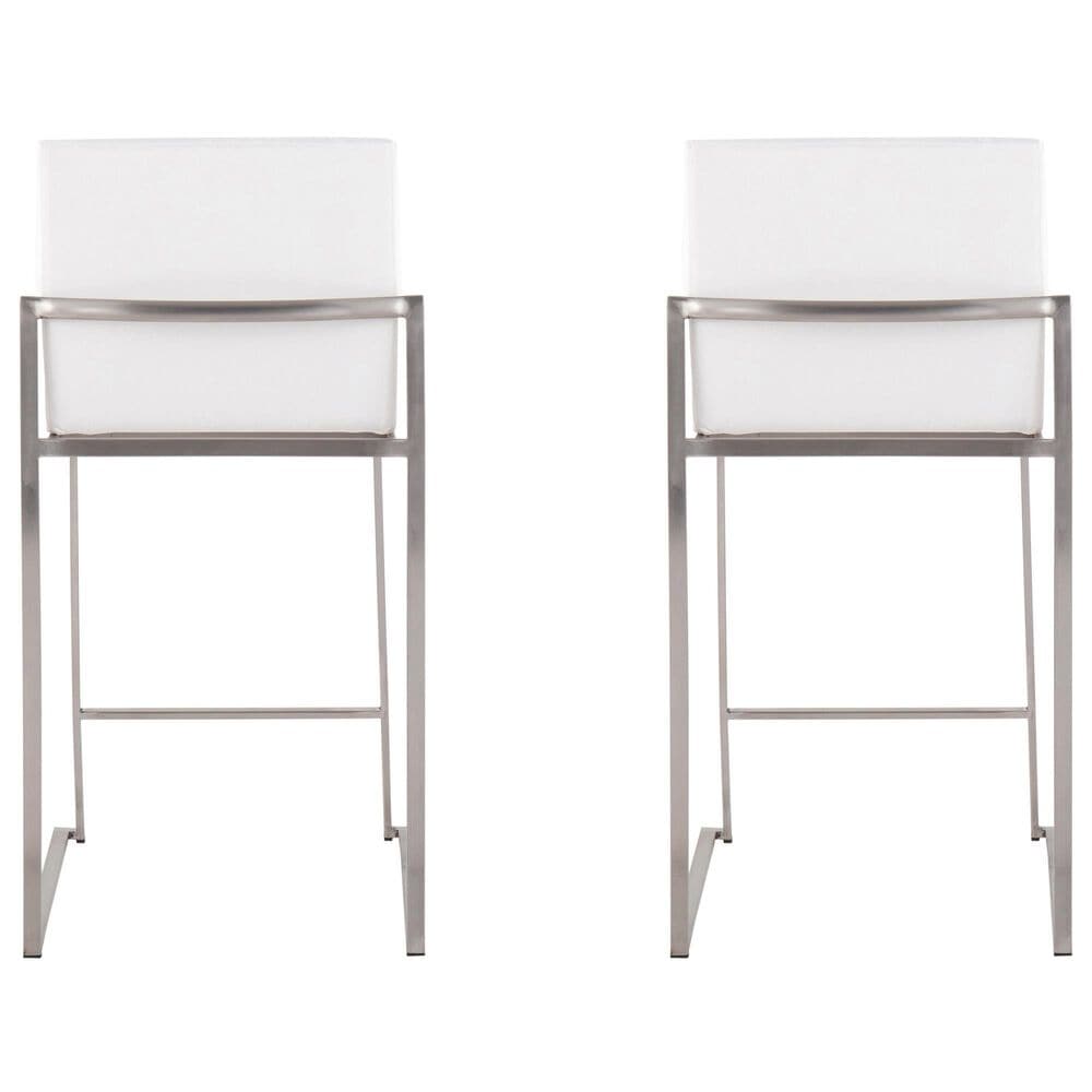 Lumisource Fuji Stackable Counter Stool with White Velvet Cushion in Brushed Stainless Steel &#40;Set of 2&#41;, , large