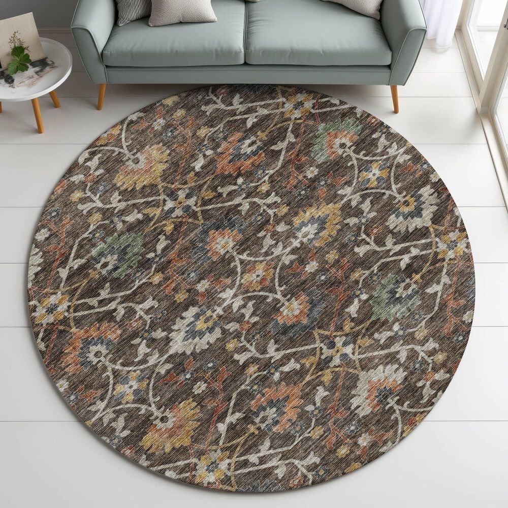 Dalyn Rug Company Silk Road Chocolate, Beige, Copper, Gold, Sage, Navy and Paprika 8&#39; Round Area Rug, , large