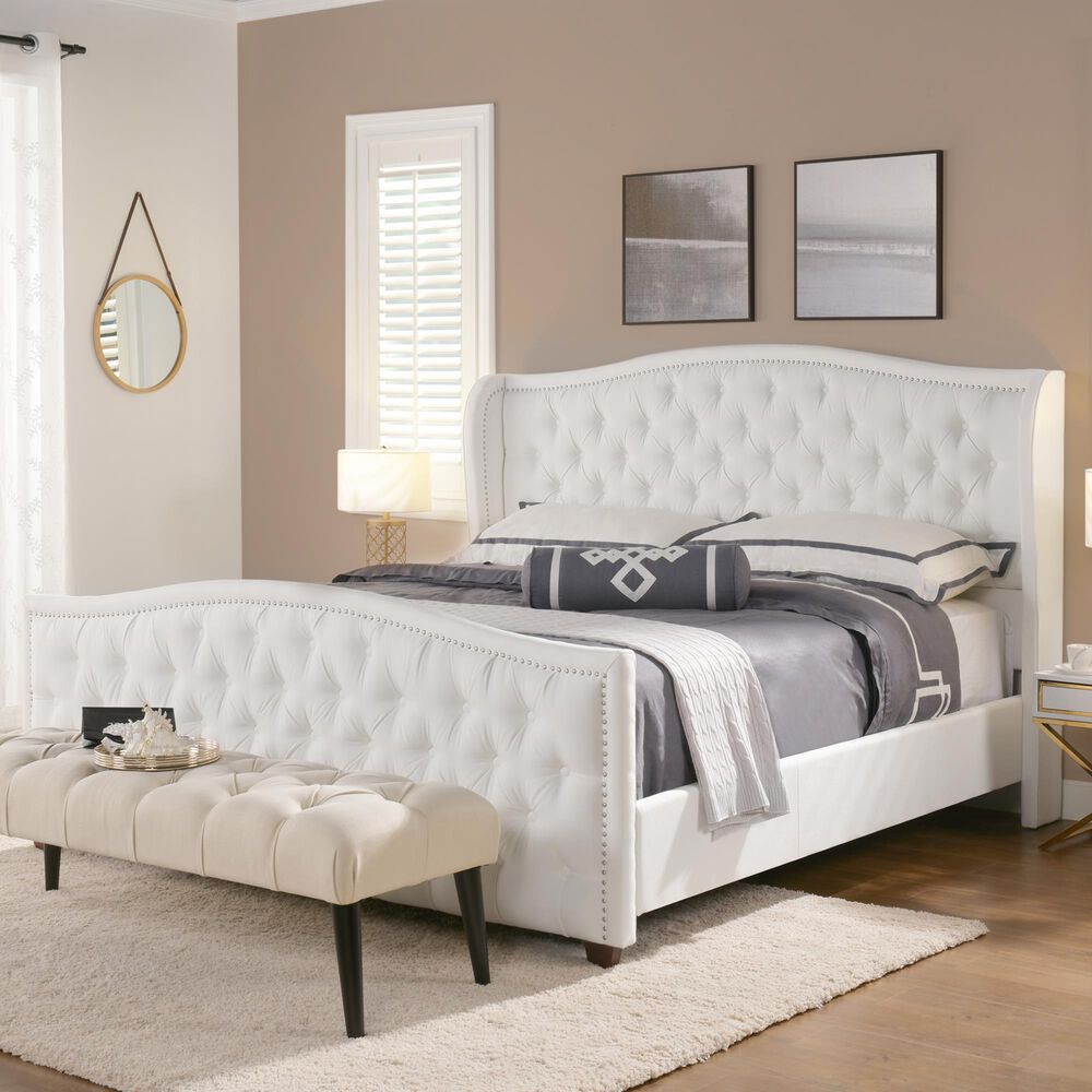 Jennifer Taylor Home Marcella King Upholstered Bed in Bright White NFM