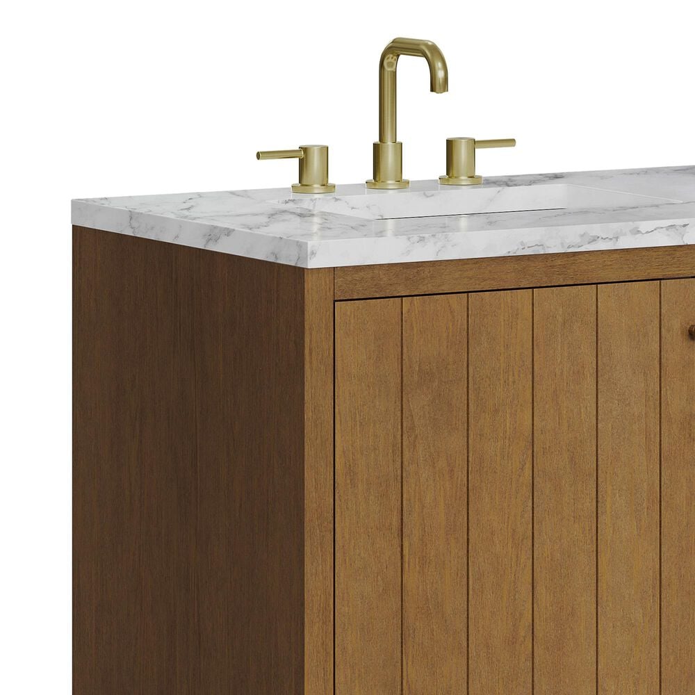 James Martin Hudson 60" Double Bathroom Vanity in Honey Oak with 3 cm Carrara Marble Top and Rectangular Sinks, , large