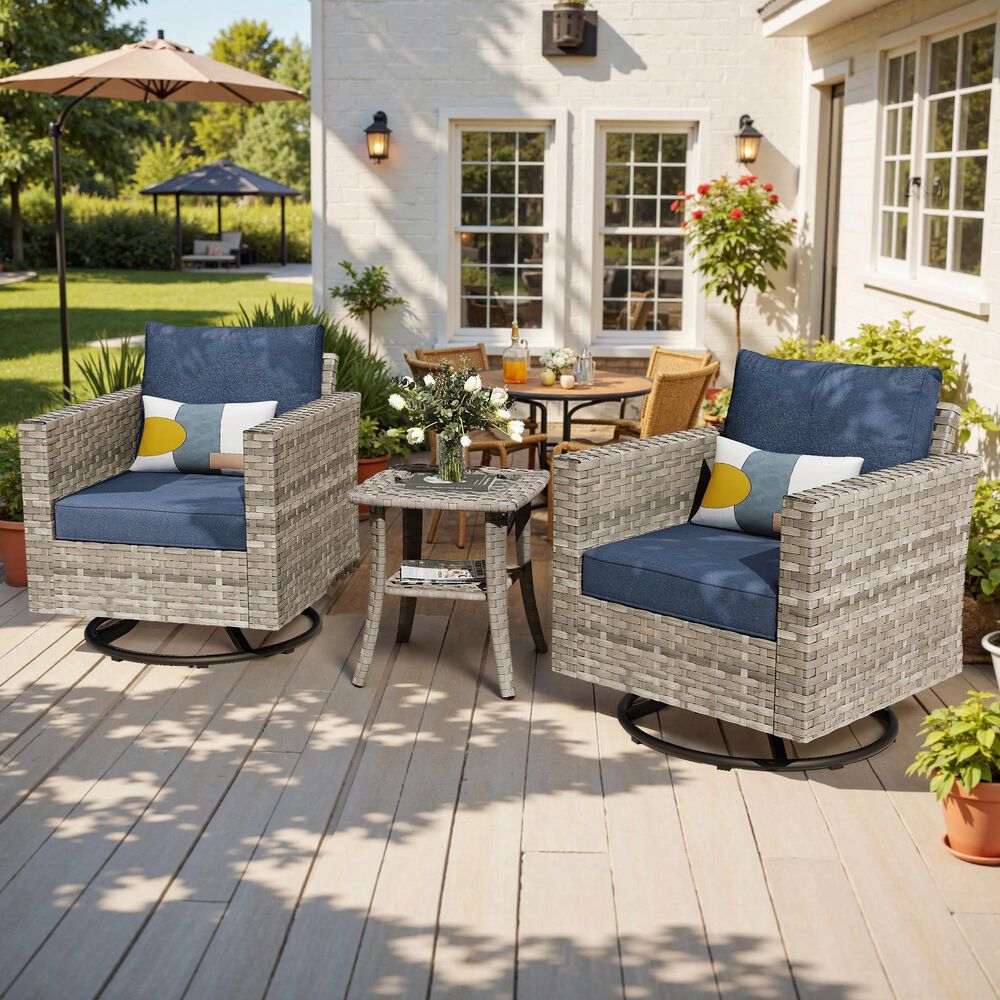 HOMLUX 3-Piece Outdoor Conversation Set in Denim Blue, , large