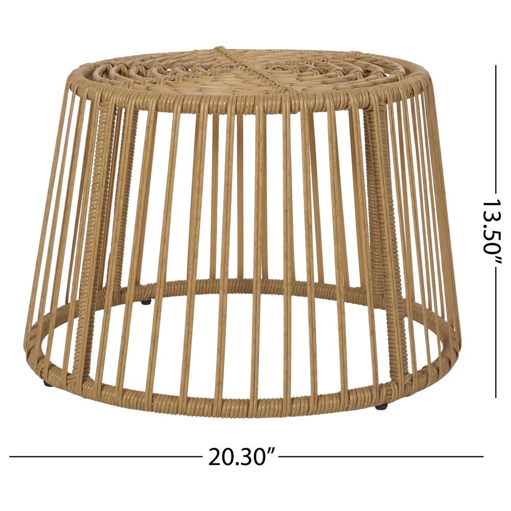 Hearth and Haven Elaine Outdoor Faux Rattan Side Table with Cage Frame Design in Light Brown, , large