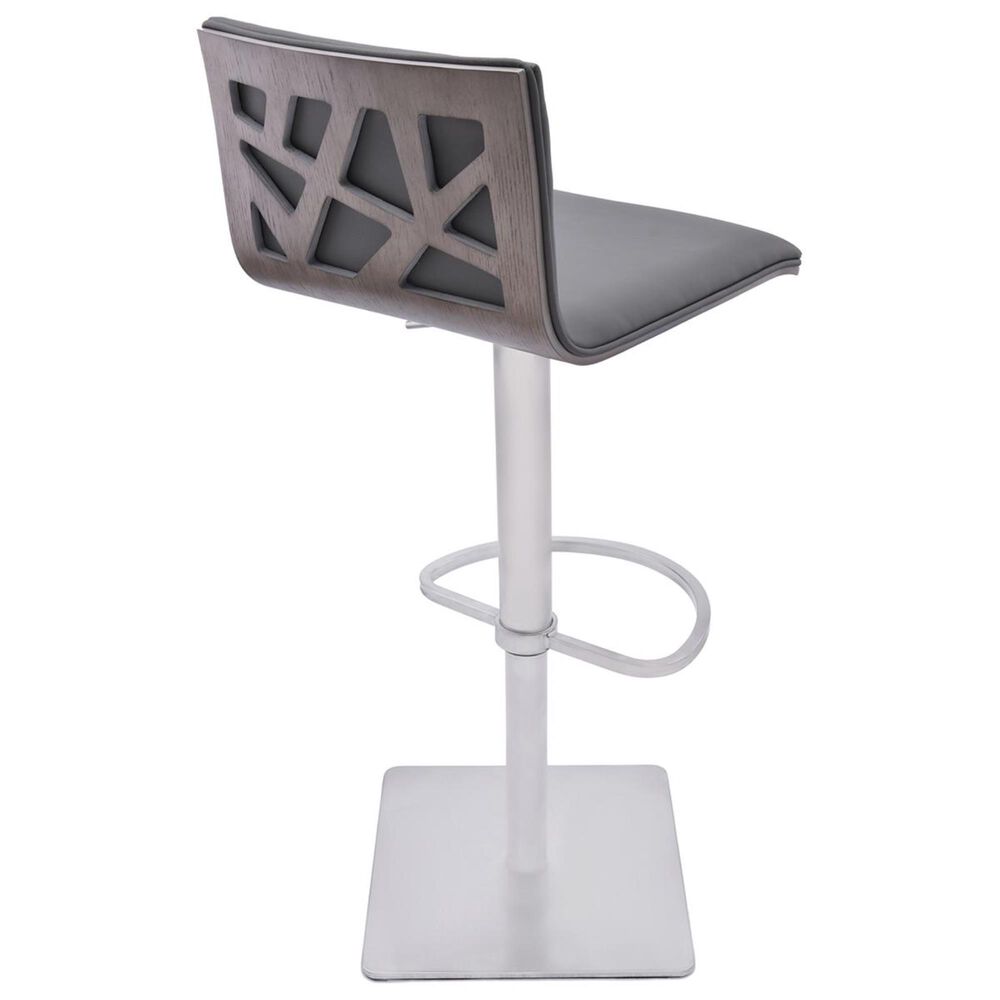 Blue River Crystal Adjustable Swivel Bar Stool in Gray Faux Leather, Stainless Steel and Gray Walnut Veneer, , large