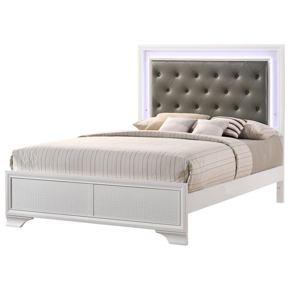 Crown Mark Lyssa Queen Bed with Two Nightstands in White, , large