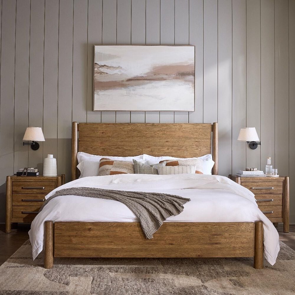 Riverside Furniture Henderson Queen Platform Panel Bed with 2 Nightstands in Toasted Pecan, , large