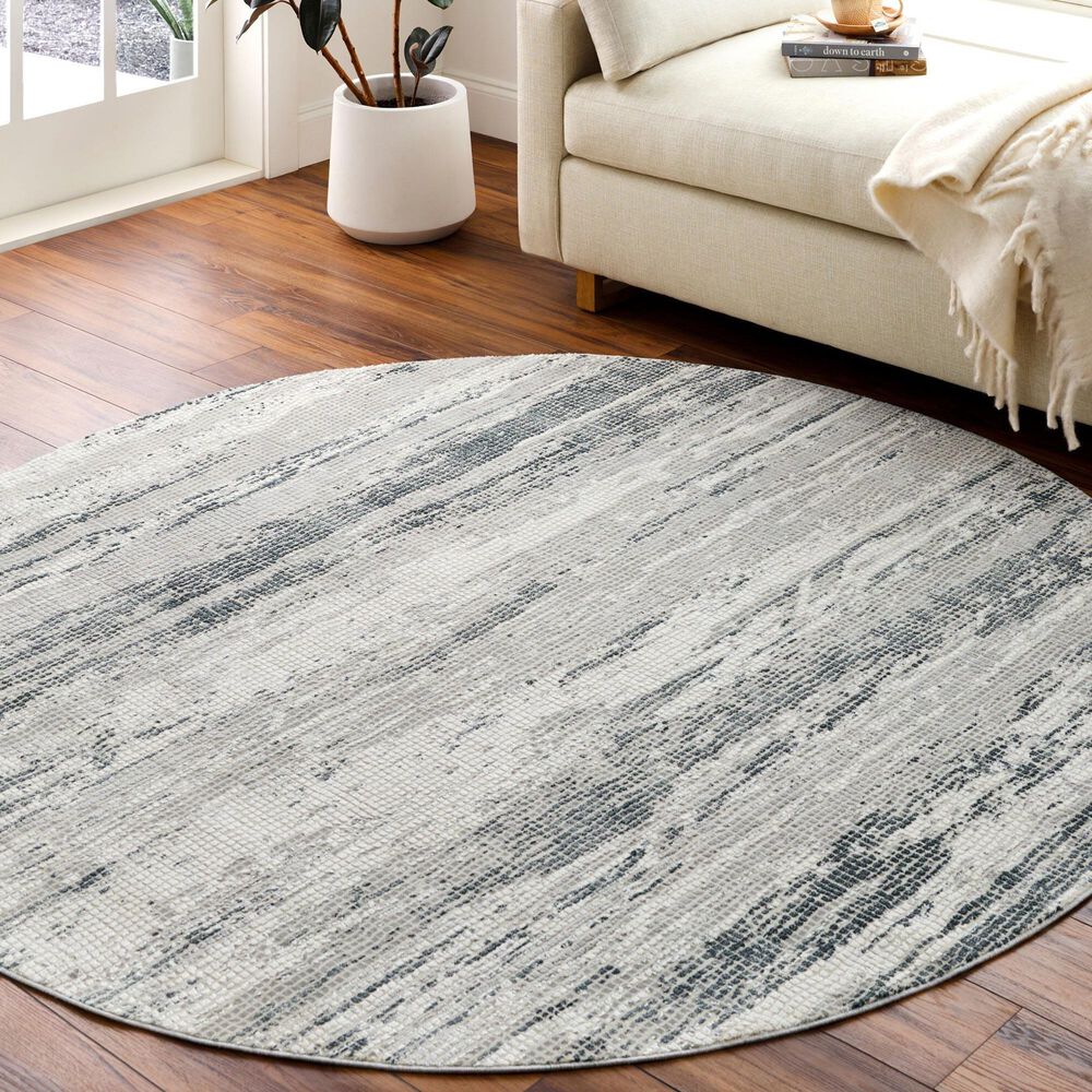 Surya Aisha 6&#39;7&quot; Round Gray, Charcoal, Light Gray and Off-White Area Rug, , large