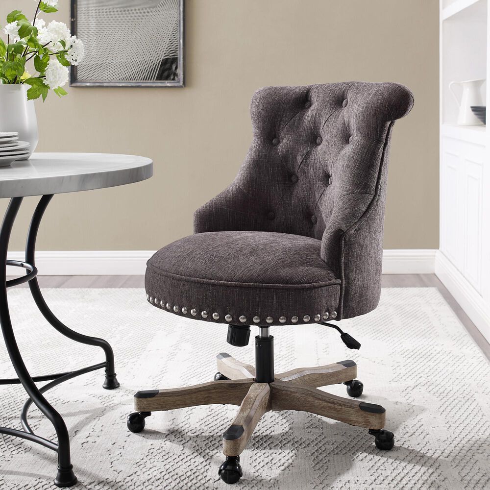 Linon Home Decor Sinclair Office Chair with Charcoal Gray Cushion in Gray Wash, , large