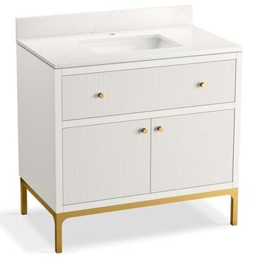 Kohler Calpa 37" Single Bathroom Vanity in White with 2 cm White Quartz Top and Rectangular Sink, , large