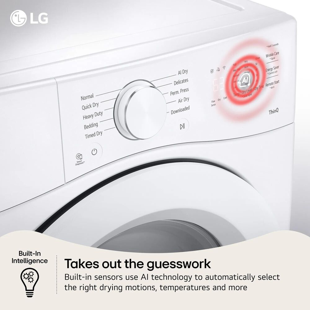 LG 7.4 Cu. Ft. Ultra Large Capacity Smart Front Load Electric Dryer in White, , large