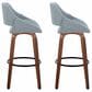 LumiSource Fabrico 30" Swivel Fixed-Height Bar Stool with Blue Noise Fabric Upholstery in Black and Walnut (Set of 2), , large