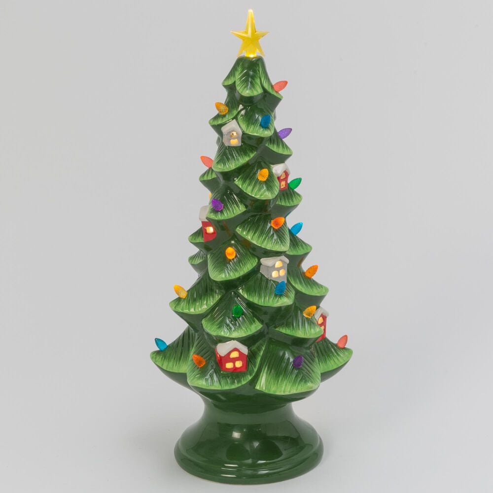 The Gerson Company Lighted Ceramic Christmas Tree in Green and Red, , large