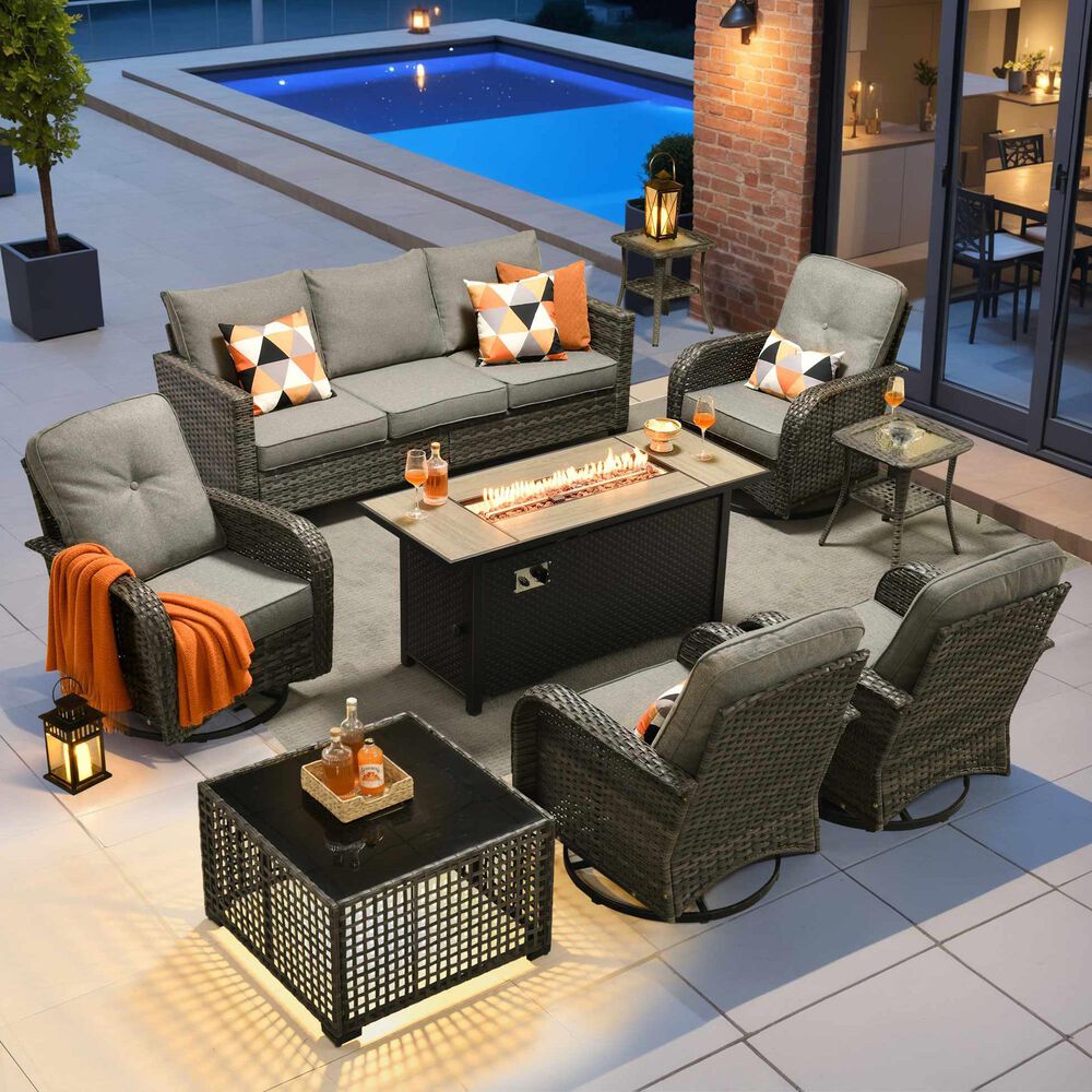 HOMLUX 9-Piece Outdoor Conversation Set in Dark Gray, , large