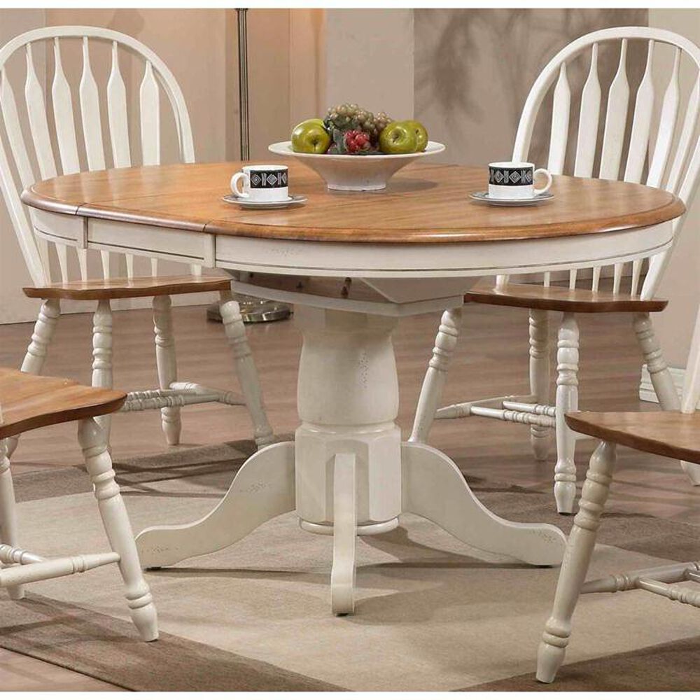 Radius Single Pedestal Dining Table in Rustic Oak and Antique White - Table Only, , large