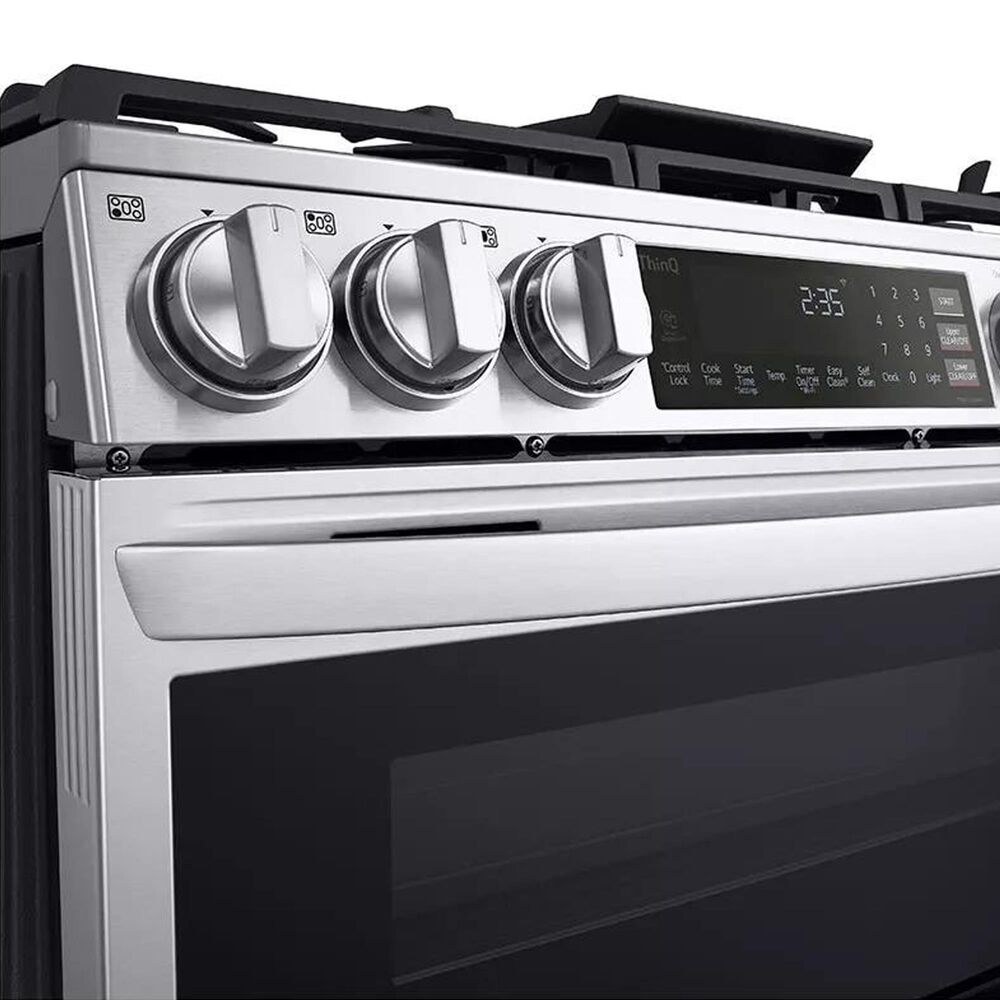 LG 2-Piece Kitchen Package with 6.9 Cu. Ft. Smart Slide-In Double Oven Gas Range and 2.1 Cu. Ft. Smart Over-the-Range Microwave in Printproof Stainless Steel, , large