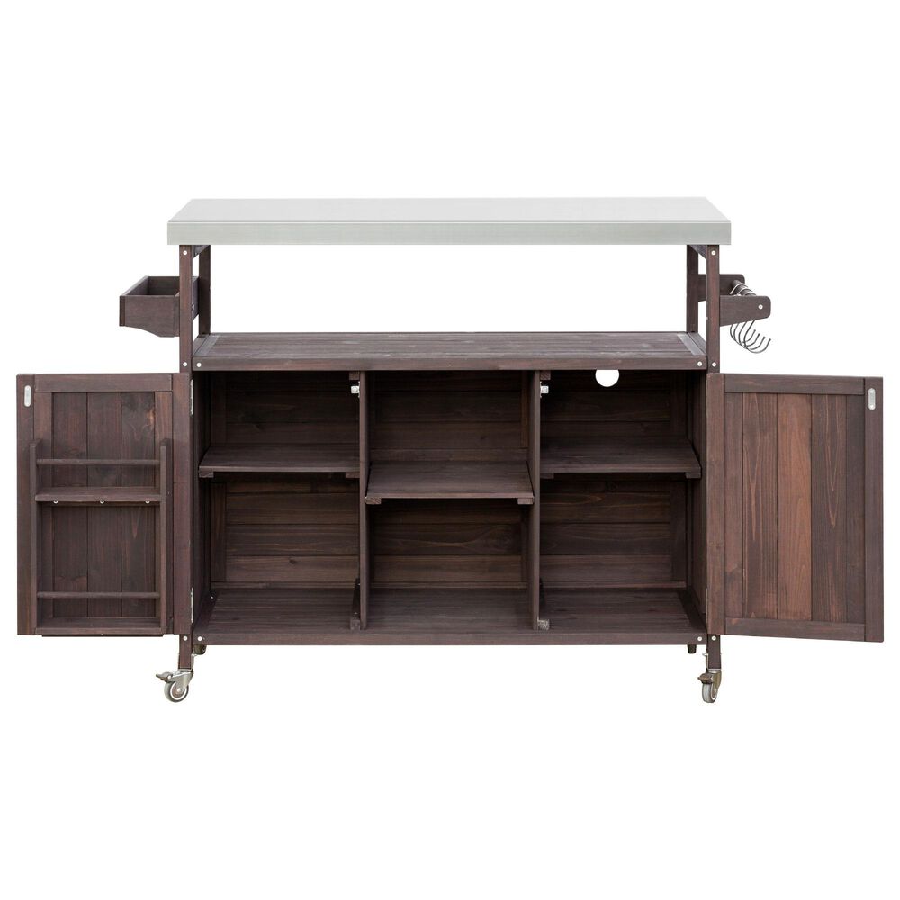 HOMLUX 50" Outdoor Kitchen Island in Dark Brown and Stainless Steel, , large