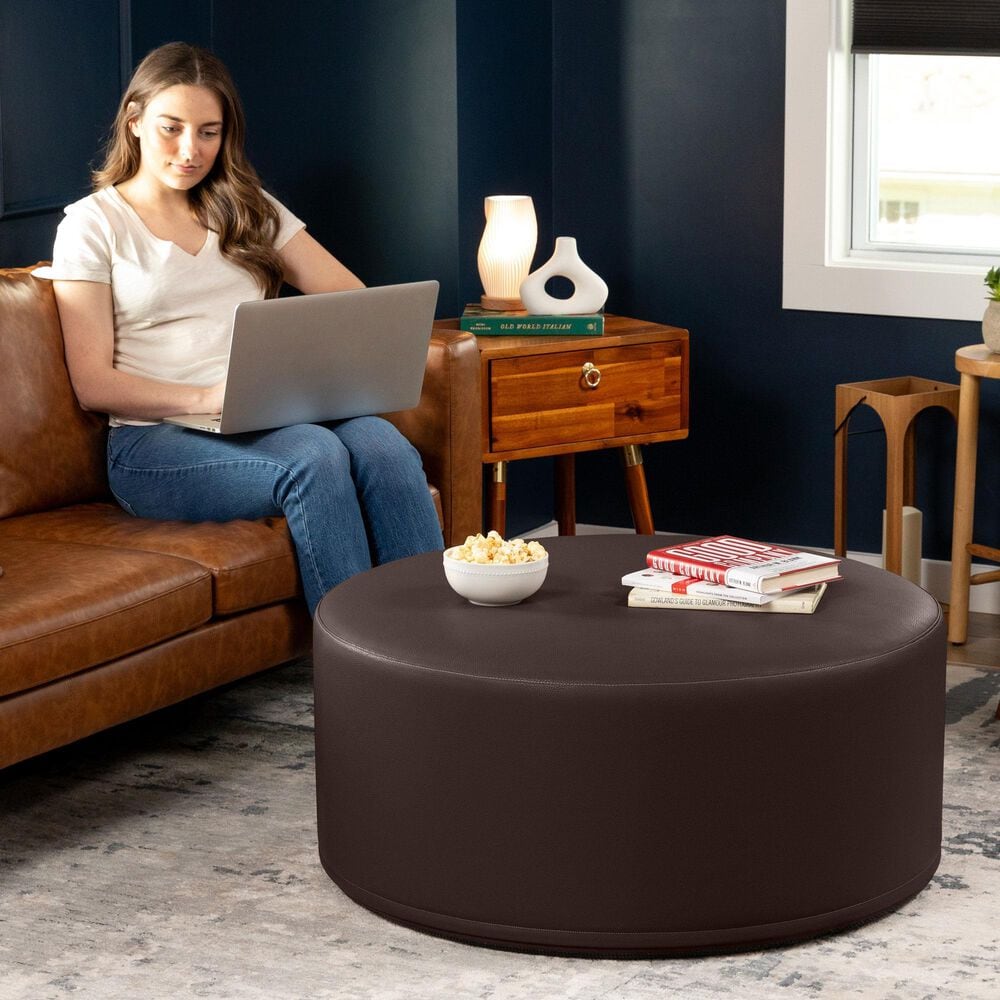 Jaxx Candler Faux Leather Ottoman in Chocolate, , large