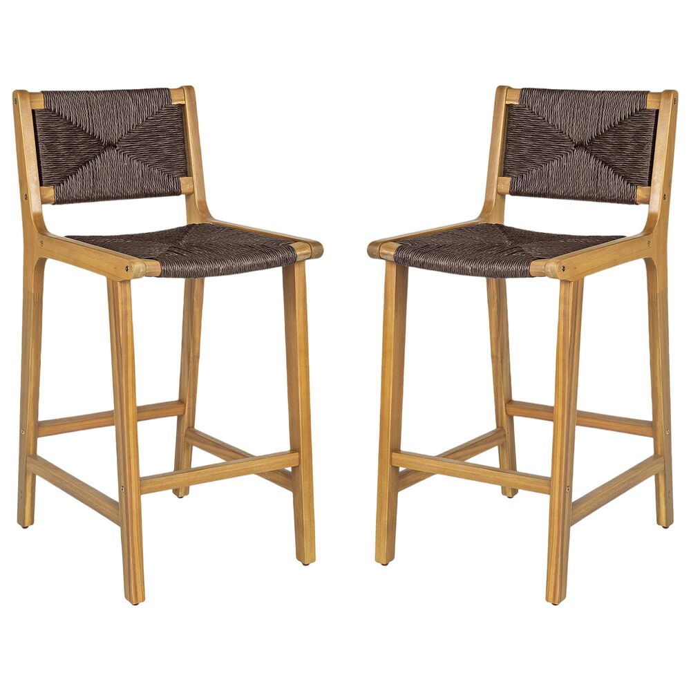 Hearth and Haven Outdoor Armless Barstool with Light Teak Frame in Dark Brown (Set of 2), , large