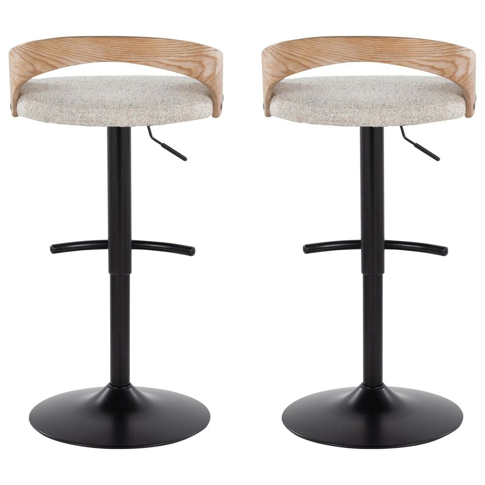 LumiSource Grotto Swivel Barstool with Oat Fabric Upholstery in Black and Whitewashed (Set of 2), , large