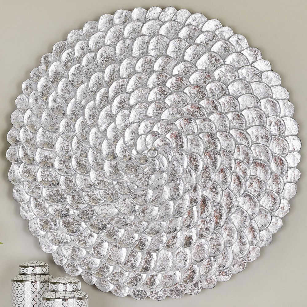Maple and Jade 47&quot; x 47&quot; Round Plate Carved Radial Home Wall Decor in Silver, , large