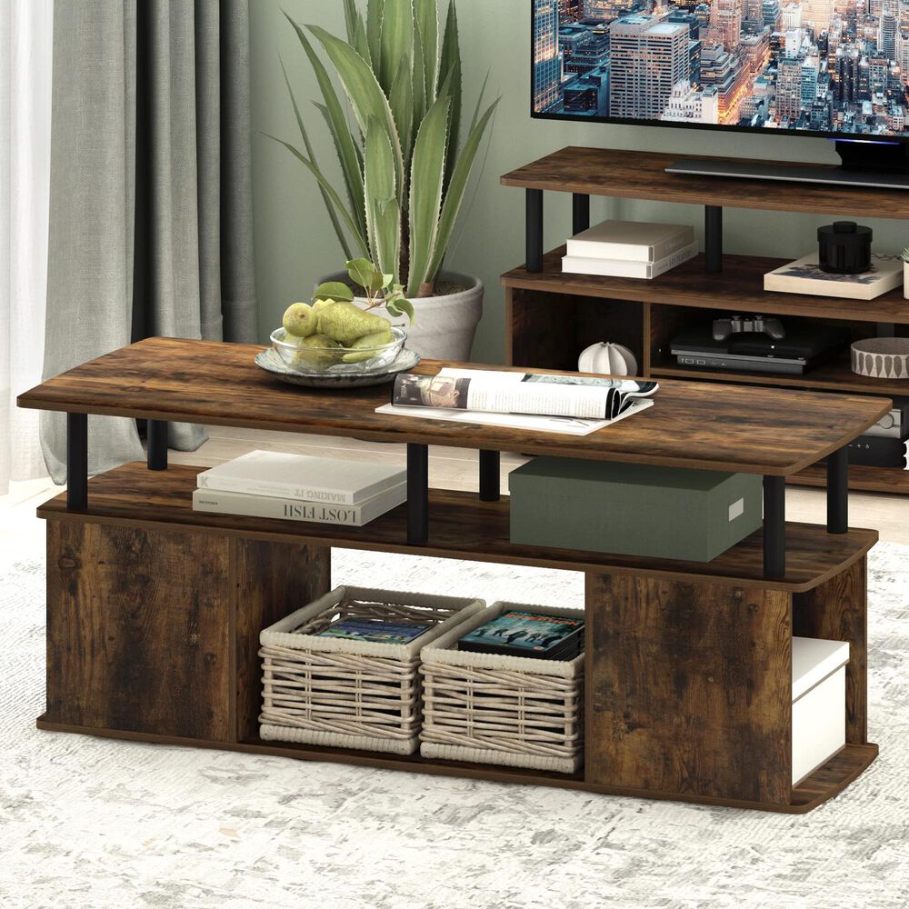 HOMLUX 47.2" Utility Design TV Stand with Open Storage Bookshelf in Amber Pine and Black, , large