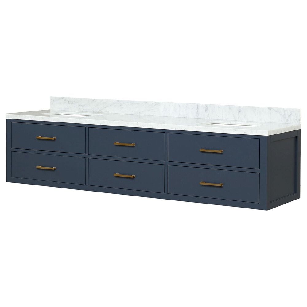 Lexora Home Castor 80" Double Bathroom Vanity in Black with 2 cm White Carrara Marble Top and Rectangular Sinks, , large
